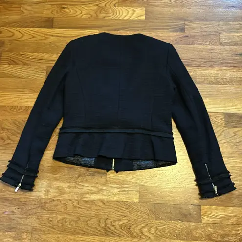 Karl Lagerfeld Paris Women 4 Tweed Black Long Sleeve Jacket Ruffle Fringe Work