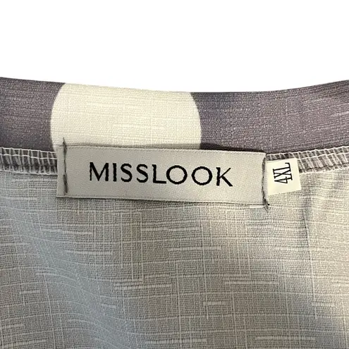 Miss Look Gray White Polka Dot Short Sleeve Tunic Top Blouse Plus 4XL