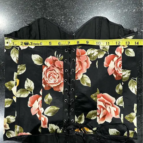 Aziz Black Strapless Old Fashion Foral Lace Up Hook & Eye Corset w/ Boning Pink