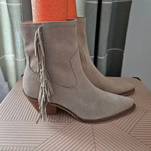 Coconuts by Matisse Booties Ankle Fringe Jane Tan Suede Heeled Boots Casual