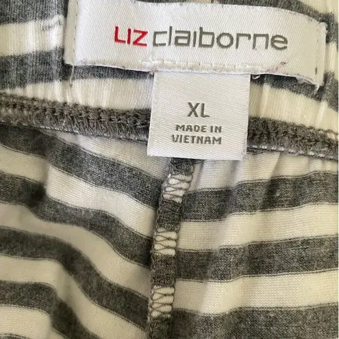 Liz Claiborne  Women Lounge Pants XL Gray Striped Straight Leg Cozy Comfort