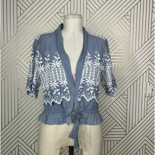Love Shack Fancy  Georgia Floral‎ Embroidered Chambray Top Size US 2