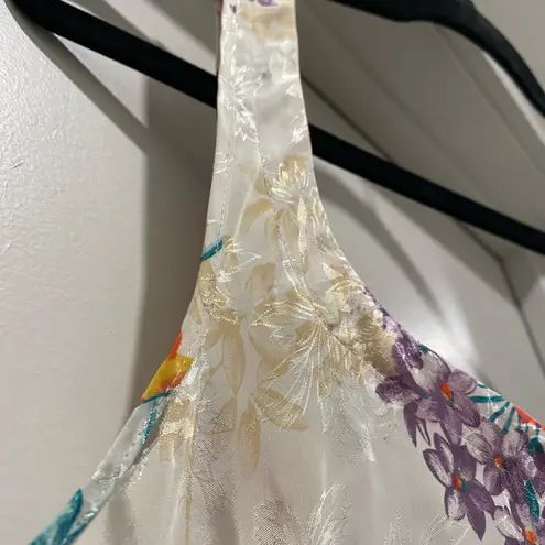 VTG 90s 80s Expressions Ivory White Floral Bathrobe Robe & Cami Mini Slip Dress Size M