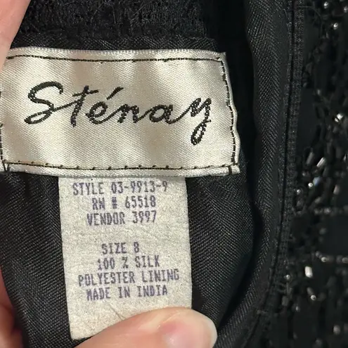 Vintage Stenay Black Beaded Shortsleeve Silk MIDI Dress size 8