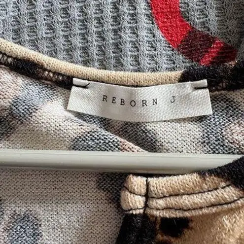 Reborn J Animal Print Button Up Shirt Top Raglan Sleeve Leopard Print Blouse Tan Size M