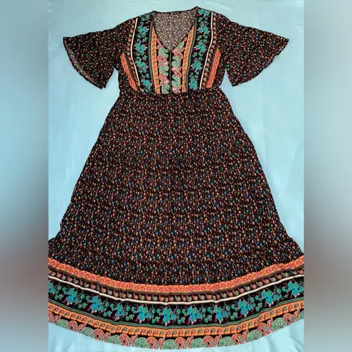 PRETTYGARDEN floral ditzy maxi dress short flutter sleeves v-neck NEW size XL