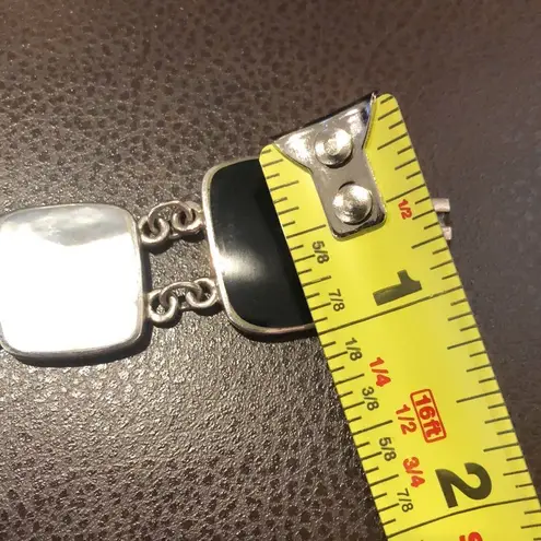 Sterling Silver Mother of Pearl Black & Turquoise Cabochon Linked Bracelet