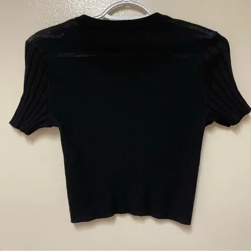 Proenza Schouler Black 100% Wool Ribbed Knit Short Sleeve Sweater XS Lightweight