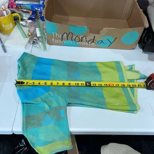 Ruby Road Blue Green Stripe Open Front Cardigan Slight Crop Womens Petite Large Size undefined