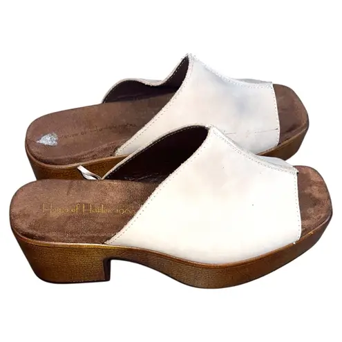 House of Harlow 1960 Griffin Ivory Leather Platform Block Heel Sandals Brown Size 8.5