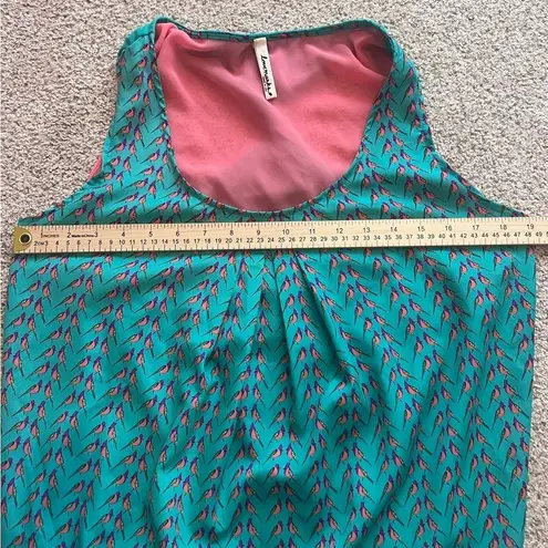 Lovemarks  tank top blouse shirt size Large Green Pink Birds semi-sheer