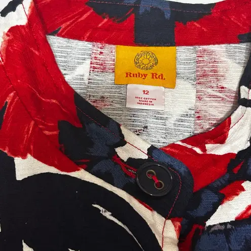 Ruby Road Women Jacket 12 Black Red Abstract Floral Retro Mod Office Blazer