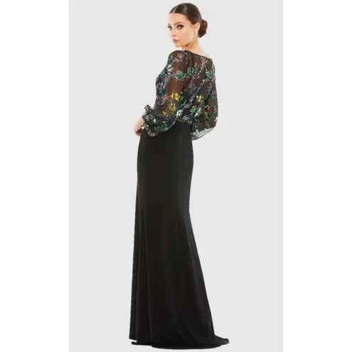 Mac Duggal 79379 Embroidered Illusion Puff Sleeve Column Gown Size 12 Floral