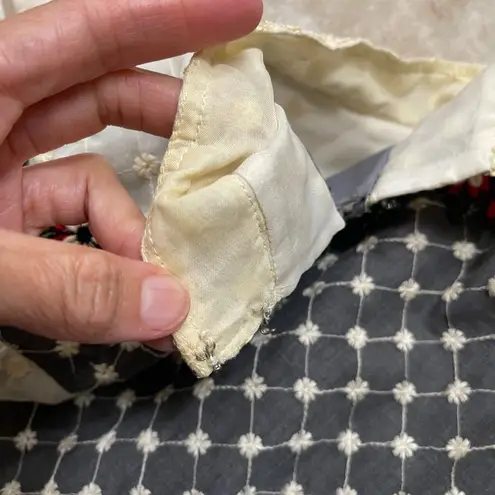 Vtg Floral Embroidered Maxi Dress Mock Neck Lace Ruffle Victorian sm