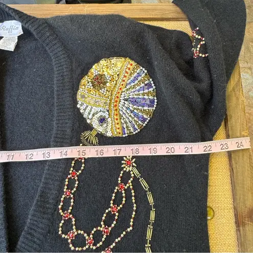 Vintage Raffia Angora Lambswool Cardigan Sweater Black Size M