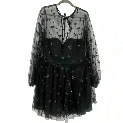 Lirika Matoshi Teuta Star Tulle Dress XL Black Celestial Mini Fairycore