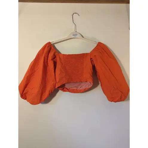 Tanya Taylor RTR Sz 4 Orange Alondra Bubble Puff Long Sleeve Off Shoulder Top
