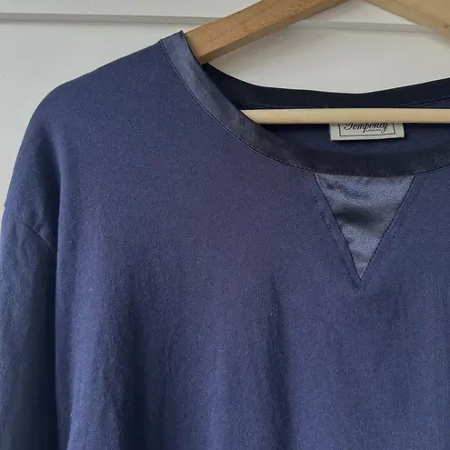 Temperley London Top‎ Navy Long Sleeve Size Large 100% Cotton Women's Satin Trim Blue