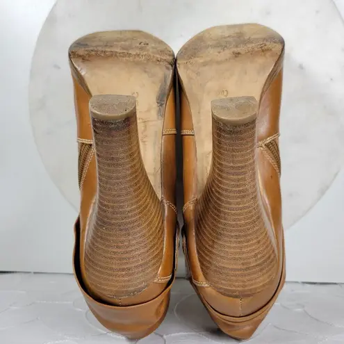 Facade Zena Ankle Boots Womens 10 Brown Leather Gathered Snap Platform Heeled Tan