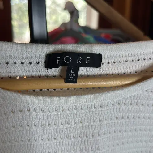 FORE Knit Cropped 100% Cotton Short Sleeve Top Cream Brown Size Large White