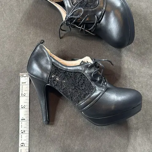 Women’s Black High Heel Lace Up Booties with Lace Detail EU40 Size 9/9.5 US NEW Black