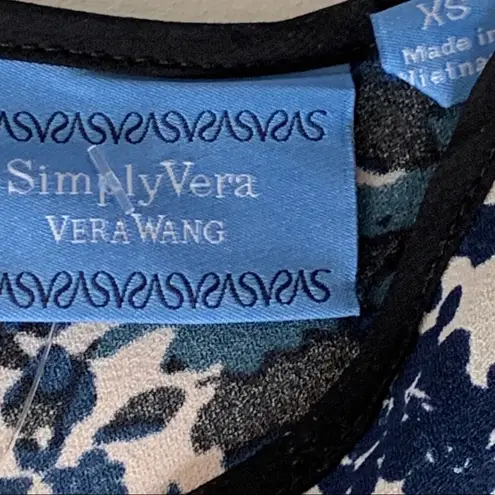 Simply Vera Wang Dress Blue Tan Floral A Line Long Sleeve Fit & Flare Size XS