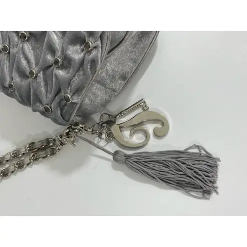 Twiggy London Gray Tufted Embellished Velvet Evening Mini Bag with Chain Strap