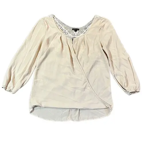 Cream/Tan Crossbody Wrap Blouse with Lace Back Small Tan