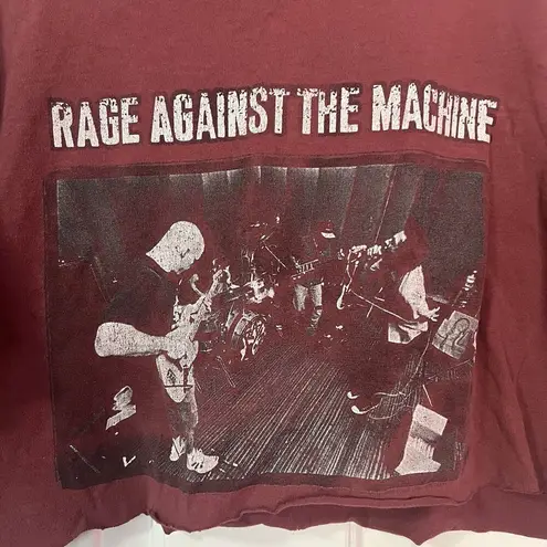 Vintage 1997 Tour Rage Against The Machine GIANT Band Tee Shirt Maroon Crop Raw Size L