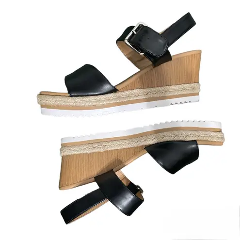 Soda black faux leather espadrille wedges