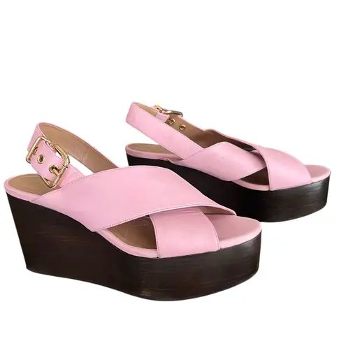Marni Women’s Pink Leather Open Toe Platform Wedge Sandals Heels Size 40