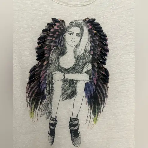 Maje Linen Jeweled Wings Graphic Tee Size 1 Small Whimsigoth Embellished
