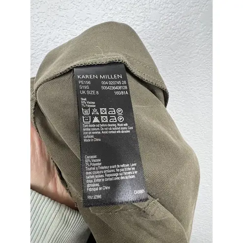 Karen Millen Utility Jumpsuit Size 4 Olive Green Lace Up Crop Wide Leg