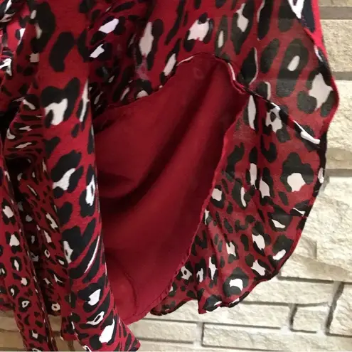 ALC Frank A.L.C. Red & Black Leopard Print Silk Mini Wrap Dress Size 4
