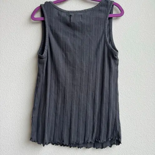 $5/$25 Pact 100% Organic Cotton Gray Ribbed Button Henley Ruffle Tank Size XS