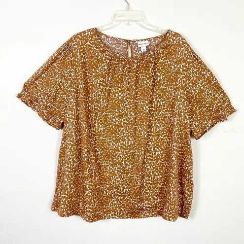 Ava & Viv  Orange & White Patterned Puff Sleeve Shirt Blouse