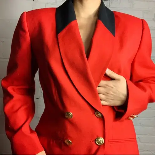 Vintage 80s 90s Morgan Miller Red & Black Blazer Shoulder Pads Gold Buttons sz M Size M