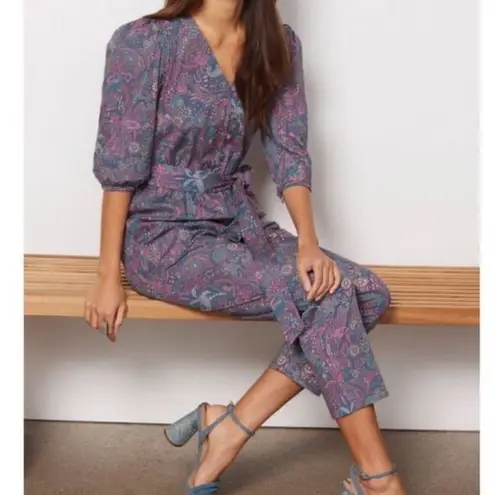 Evereve Ember Floral Paisley Puff Sleeve Button Belted Jumpsuit