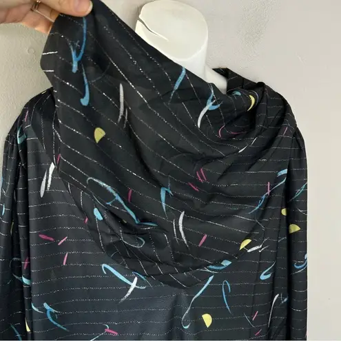 LEWMAR CREATIONS Vintage Top Size XL Deadstock Abstract Metallic Striped Cowl Black