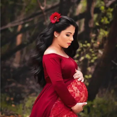 Elegant Red Maternity Dress Size L
