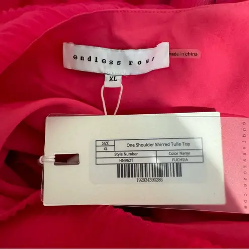 Endless Rose NWT One Shoulder Shirred Tulle Top Hot Pink Size XL