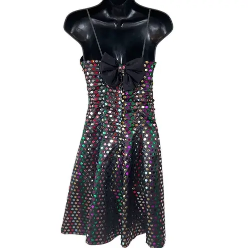 Vintage 80s Nadine Rainbow Swiftie Disco Ball Sequin Strapless Mini Dress Black