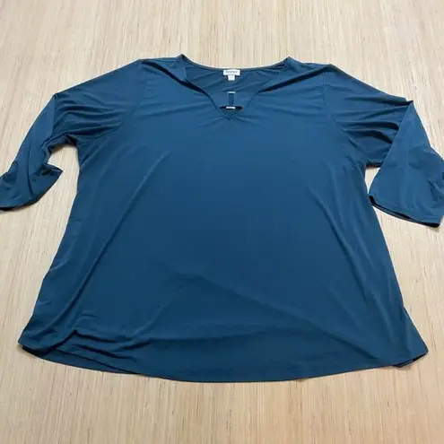 Avenue Women's 22/24 Peasant Blouse Teal Silver Metal Accent V