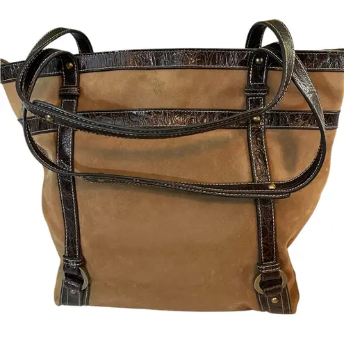 Franco Sarto  BROWN‎ SUEDE/LEATHER PURSE WITH INSIDE SMARTLYTE 12.5”X15” PREOWNED