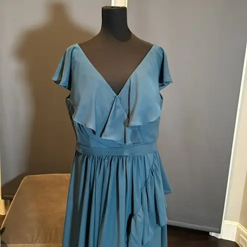 Women’s Bohemian Chiffon Ruffle Formal Party Dress Corset Back Size 18 NWOT Blue