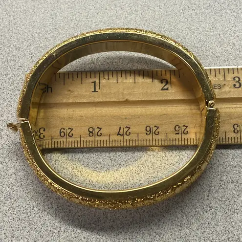 Monet Vintage MCM Signed Gold Tone Hinged Bangle Bracelet Etched Floral Bold