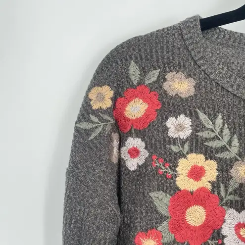 Savannah Jane Grey Waffle Knit Long Sleeve Embroidered Cottage Core Dress Small Gray