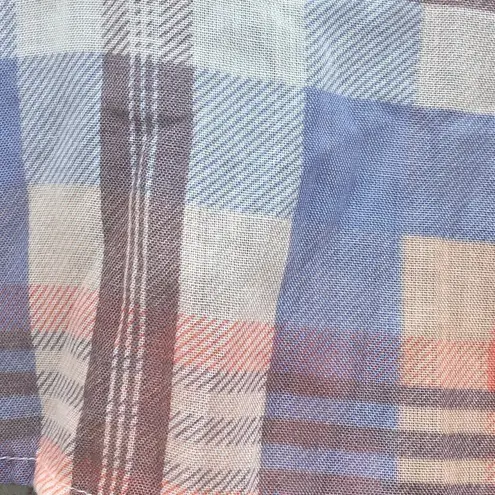 Michael Stars Blue / Orange Bikini Cove Yarn Dye Plaid Button Down Size Small