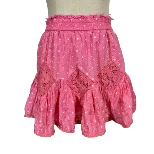 Love Shack Fancy  Adia Lace Crochet Polka Dot Mini Skirt Hot Pink Cherry