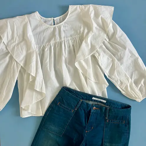 Pistola NWT Kaelynn Ruffle White Long Sleeve Cotton Blouse
